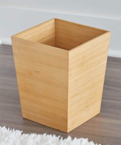 iDesign Formbu Wood Wastebasket, Small Square Trash Can for Bathroom, Bedroom, Dorm, College, Office, 8.5" x 8.5" x 10", Bamboo 7 71HWFSyBtLL