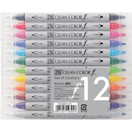 Kuretake Zig Twin Tip Marker Clean Color f, 12 Color Set (TCS-6000T/12V) f-12 colors set