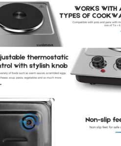 CUSIMAX 1800W Double Hot Plate, Stainless Steel Silver Countertop Burner Portable Electric Double Burners Electric Cast Iron Hot Plates Cooktop, Easy to Clean, Upgraded Version C180N Double Burner 18 71HXROTmwdL