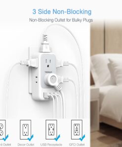 Multi Plug Outlet Extender with USB, TESSAN Electrical 7 Outlet Splitter with 3 USB Wall Charger, Multiple Power Expander for Cruise, Office, Home, Dorm Essentials Gray 3 USB A 22 71HXXQw2UTL