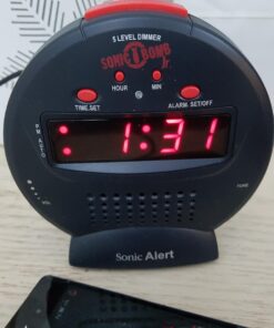 Sonic Alert Small Digital Alarm Clock with Battery Backup, Snooze, Full Range Brightness Dimmer, Outlet Powered Compact Clock for Bedrooms, Desk, Bedside, Simple to Operate (Black) Polished 27 71HXyp6EuYL 1