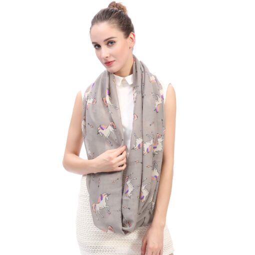 Lina & Lily Unicorn Print Infinity Women's Scarf Lightweight Grey