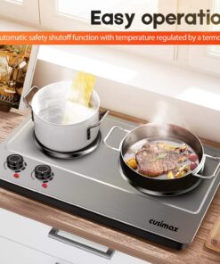 CUSIMAX 1800W Double Hot Plate, Stainless Steel Silver Countertop Burner Portable Electric Double Burners Electric Cast Iron Hot Plates Cooktop, Easy to Clean, Upgraded Version C180N Double Burner 20 71HYpbf3byL