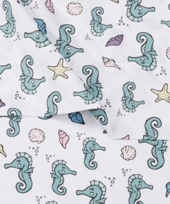 Amazon Basics Kid's Ocean Party Soft Easy-Wash Microfiber Sheet Set, Twin, Teal Seahorses 10 71HZy7CM8EL