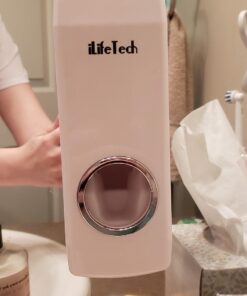 iLifeTech Hands Free Toothpaste Dispenser, Bathroom Toothbrush Holder, Automatic Toothpaste Squeezer and Holder Set (5 Brush Holder), White 33 71HaO6XV3GL