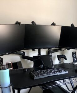 HUANUO Triple Monitor Mount for 17 to 32 inch Screens, Triple Monitor Stand with Gas Spring Adjustment Swivel Tilt Rotation, 3 Monitor Desk Mount with Clamp & Grommet Kit, Hold up to 17.6lbs, Black 34 71HaxtYqcYL