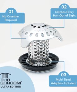 TubShroom Ultra Revolutionary Bath Tub Drain Protector Hair Catcher/Strainer/Snare Stainless Steel, 1-Pack, Silver Stainless Single 36 71Hbr675aoL