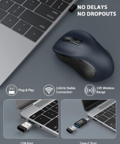 Alternative view of Trueque Wireless Mouse for Laptop, 2.4GHz Ergonomic Computer Mouse with Back & Forward Buttons, 3-Level DPI, 6 Buttons, Optical USB Cordless Mice for Windows Chromebook MacBook PC Gray