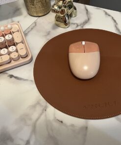 YXLILI Mouse Pad, Double-Sided Mouse Pads Small Round PU Leather Mouse Mat with Stitched Edge Waterproof Mouse Pads for Wireless Computer Mouse for Office Home Gaming Working Brown/Silver 35 71HehEagCqL