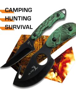 Elk Ridge-Outdoors 2-PC Fixed Blade Hunting Knife Set-Black Stainless Steel Skinner&Gut Hook Blades,Camo Coated Nylon Fiber Handles,Nylon Sheath-Hunting,Survival-ER-300CA,7-Inch/6.5-Inch Overall 25 71HemgYKRsS