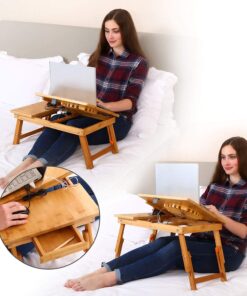Laptop Desk Nnewvante Adjustable Bed Desk Table Bamboo with USB Fan Foldable Bed Tray w' Drawer 21.6" with Fan 49 71HgHKlUkOL