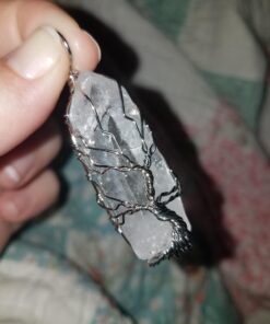 Top Plaza Natural Raw Stone Healing Crystal Necklace Silver Tree Of Life Wire Wrapped Clear Quartz Point Pendant For Womens Ladies 36 71HhKAOWNcL