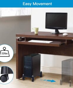 Computer Tower Stand, HUANUO CPU Holder Desktop Stand Desktop ATX-Case Mobile Cart Holder Adjustable Width with 4 Caster Wheels, Fits Most Computer Cases Under Desk, Black 12 71Hi03cTqyS