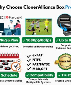 ClonerAlliance Box Pro, 1080p@60fps Video Recorder, DVR with HDMI Capture, Playback on TV. RCA/YPbPr/VGA to Digital Converter. Schedule Recording. No PC Required. 30 71HkcI6r7aL