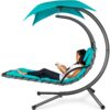 Best Choice Products Outdoor Hanging Curved Steel Chaise Lounge Chair Swing w/Built-in Pillow and Removable Canopy - Teal 42 71HlXx0TD1L