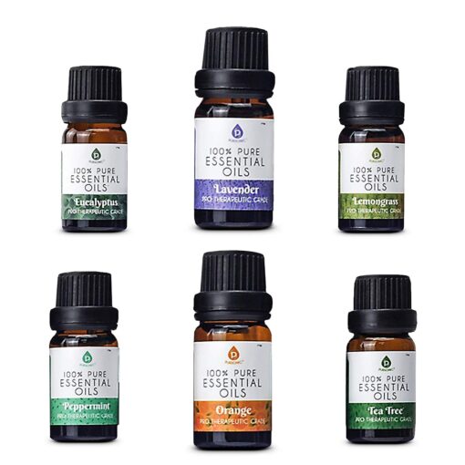 Pursonic 100% Pure Essential Aromatherapy Oils Gift Set-6 Pack , 10ML(Eucalyptus, Lavender, Lemon grass, Orange, Peppermint, Tea Tree) Pure Essential Oils Set