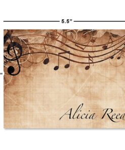 Alternative view of Sheet Music Personalized Note Card Set - 24 Cards with White Envelopes, 4¼ x 5½ Inch Size, Blank Inside, Add a Name, For Music Teacher Gift, Musician Gift… Sheet Brown