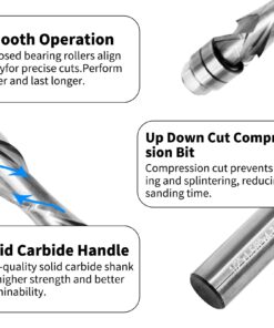 UP/Down Cut Spiral Flush Trim Router Bit,1/2 Shank Extra Long 4 Inch Solid Carbide Spiral Compression Flush Cut Router Bit with Bottom Bearing 1-1/2 Inch Cutting Length Bits for Wood Trimming 1/2 Shank 9 71HmE5wBm2L