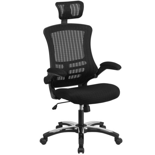 Flash Furniture Kelista High-Back Swivel Office Chair with Adjustable Lumbar Support and Seat Height, Ergonomic Mesh Desk Chair with Flip-Up Armrests, Black Contemporary
