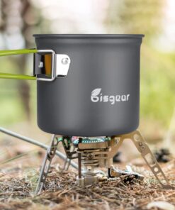 Bisgear Camping Cookware Portable Backpacking Stove Canister Stand Tripod Stainless Steel Cup Flatware Mess Kit - Camping Pot and Pans Cooking Set - Camping Gear Must Haves 12 pcs(Green) 22 71HoLXMRRKL