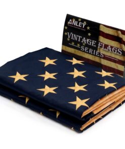 ANLEY Vintage Style Tea Stained American US Flag 3x5 Foot Nylon - Embroidered Stars and Sewn Stripes - 4 Rows of Lock Stitching - Antiqued USA Banner Flags with Brass Grommets 3 X 5 Ft 26 71HpMYshMeL