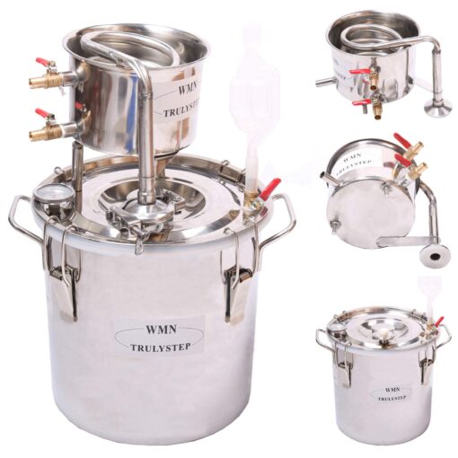 YUEWO 2 Pots Stainless Steel Still 8Gal/30Liters Water Alcohol Distiller Home Brew Kit Wine Making Supplies for DIY Brandy Whisky Vodka Distilled Water, Silver 8 Gal 30 Litres