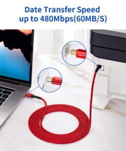 JSAUX USB B to USB C Printer Cable 10ft, Nylon Braided, USB C MIDI Cable Compatible for MacBook Pro, HP, Epson, Canon, Brother, Lexmark, Xerox Printers and Scanner-Red red 13 71Hq m9e3EL