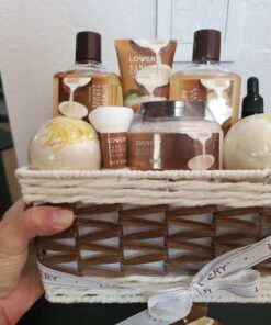 Bath and Body Gift Basket For Women and Men – 9 Piece Set of Vanilla Coconut Home Spa Set, Includes Fragrant Lotions, Extra Large Bath Bombs, Coconut Oil, Luxurious Bath Towel & More 50 71HqOiu9DPL