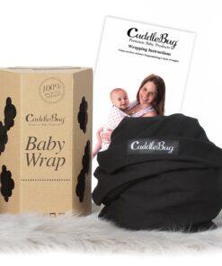 CuddleBug Baby Wrap Sling + Carrier - Newborns & Toddlers up to 36 lbs - Hands Free - Gentle, Stretch Fabric - Ideal for Baby Showers - One Size Fits All (Black) Black 22 71HqqwZmjVL