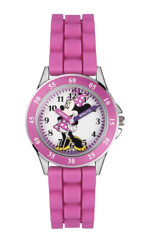 Accutime Kids Disney Mickey Mouse Minnie Mouse Analog Quartz Time Teacher Wrist Watch for Toddlers, Boys & Girls to Learn How to Tell Time Minnie Pink