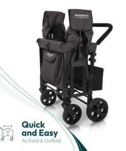 WONDERFOLD W4 Original Quad Stroller Wagon Featuring 4 High Face-to-Face Seats with 5-Point Harnesses, Easy Access Front Zipper Door, and Removable UV-Protection Canopy, Black W4_Original 32 71HrI7f7r5L