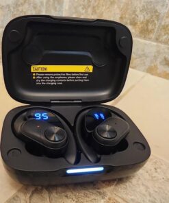 Bluetooth Headphones Wireless Earbuds 80hrs Playtime Wireless Charging Case Digital Display Sports Ear buds with Earhook Premium Deep Bass IPX7 Waterproof Over-Ear Earphones for TV Phone Laptop Black M 36 71Hsp62omBL