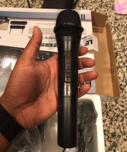 Pyle Channel Microphone System-VHF Fixed Dual Frequency Wireless Set with 2 Handheld Dynamic Transmitter Mics, Receiver Base-for PA, Karaoke, Dj Party (PDWM2135) , Black 35 71HtEQ2pmL