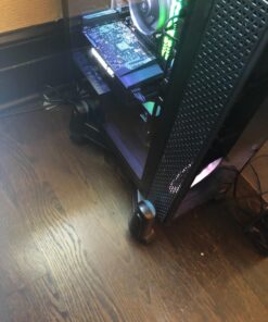 Computer Tower Stand, HUANUO CPU Holder Desktop Stand Desktop ATX-Case Mobile Cart Holder Adjustable Width with 4 Caster Wheels, Fits Most Computer Cases Under Desk, Black 17 71Htc4nD2eL