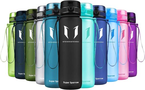 Super Sparrow Water Bottle - 12 oz/17 oz/25 oz/32 oz - BPA Free Tritan Water Bottles - One Touch Opening - Leak-proof Plastic Bottle - Kids Water Bottle for Office, Gym, Outdoor, Sports 25 Oz Black