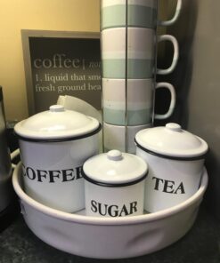 Creative Co-Op Metal Containers with Lids, Coffee, Tea, Sugar (Set of 3 Sizes/Designs) White 32 71Htty0hzkL