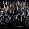 Adecorty Christmas Lights Outdoor, Meteor Shower Lights 12 inch 8 Tubes Snow Falling Rain Cascading Icicle Lights for Xmas Tree, Christmas Decorations Outdoor, Luces de Navidad para Exterior (White) 12 in White 4 71Hud3062xL
