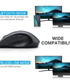E-YOOSO Bluetooth Wireless Mouse, 3 Modes Bluetooth 5.0 & 3.0 Mouse 2.4GHz Ergonomic Wireless Optical Mouse with USB Nano Receiver, 5 Adjustable DPI Levels, 6 Buttons for Laptop, MacBook, iPad, PC Black(Bluetooth+Wireless) 35 71Hvh3oSpIL