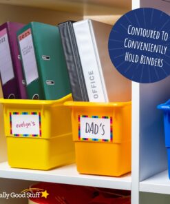 Really Good Stuff Rainbow Organizing Bins, Premium Plastic Book Holders With Name Labels, Vertical Storage & Organization for Classroom & Home, Color Code Files, Books, Binders, Supplies, 12 pk 12 71HxvaG 1VL