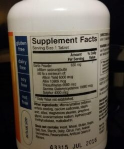 The Vitamin Shoppe Allicin 6000mcg Garlic, 650mg,Promotes Healthy Cholesterol and Overall Hearth Health, Take Once Daily (100 Tablets) 100 Count (Pack of 1) 13 71Hy3VmtUCL