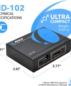 OREI HDMI Splitter 1 in 2 Out - 1x2 HDMI Display Duplicate/Mirror - Powered Splitter Full HD 1080P, 4K @ 30Hz (One Input To Two Outputs) - USB Cable Included - 1 Source to 2 Identical Displays 39 71HyXIfuBL