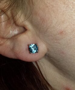 Peora London Blue Topaz Stud Earrings 925 Sterling Silver, Solitaire Scroll Gallery, Natural Gemstone Birthstone, 2 Carats Total, Round Shape 6mm, Friction Backs 27 71HydjgD0SL