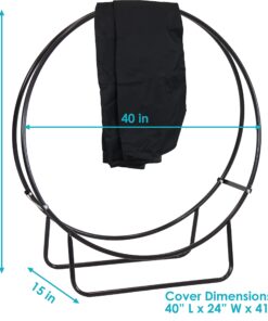 Sunnydaze Outdoor Firewood Log Hoop and Cover Set - Powder-Coated Steel Rack and PVC Cover - Black - 40-Inch 40 in 27 71HypDnCIOL