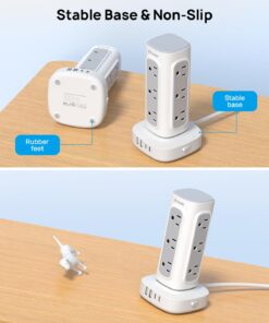 TROND Surge Protector Power Strip Tower - Flat Plug 6 ft Extension Cord with 12 Multiple Outlets, 4 USB Ports(1 USB C), Multi Plug Charging Tower, 1700J, for Home Office Supplies, Dorm Room Essentials 35 71I09mrSVML