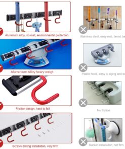 Cavoli Mop Broom Holder Wall Mounted S Type,Garage Storage Holds Up to 7 Tools and Over 50 pounds 17.5 Inches,Base Made by Aluminum Metal (4 Positions and 3 Hooks) 4 Positions A 14 71I0XsuQUAL