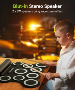 Alternative view of PAXCESS Portable 9 Pad Multifunction Electronic Drum Set with Realistic Sounds, Foot Pedals, Drumsticks, Built-In Speaker, and Rechargeable Battery