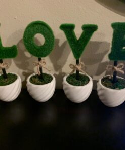 MyGift Set of 4 Decorative Artificial Sculpted Topiary Hedge Planter with Lettering That Spell Love in White Ceramic Pots 28 71I0jZ2BLL