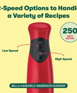 Alternative view of BELLA Immersion Hand Blender, Portable Mixer with Whisk Attachment - Electric Handheld Juicer, Shakes, Baby Food and Smoothie Maker, Stainless Steel, Red