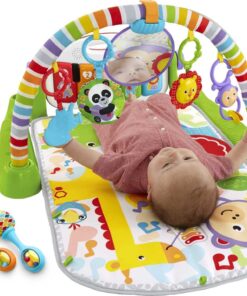 Fisher-Price Baby Playmat Deluxe Kick & Play Piano Gym & Maracas with Smart Stages Learning Content,5 Linkable Toys & 2 Soft Rattles (Amazon Exclusive) Kick N Play Green + Maracas 37 71I4OwMiLL 1