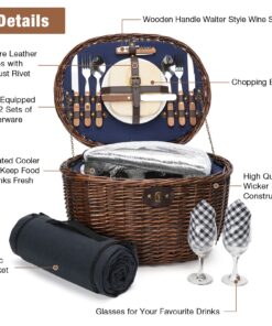 Unique Willow Picnic Basket for 2 Persons, Natural Wicker Picnic Hamper with Service Set and Insulated Cooler Bag - Best Gifts for Father Mother Shabby Chic 20 71I6YsSD5L